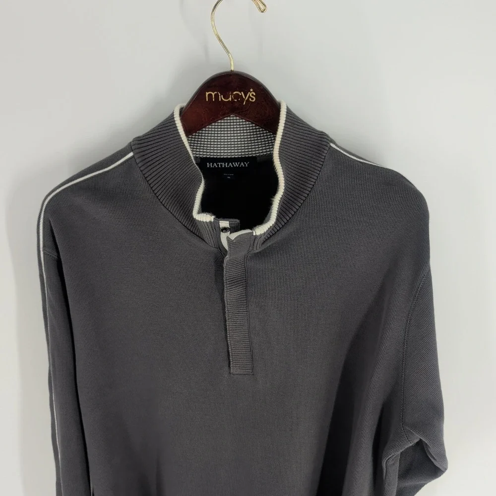 Hathaway Ribbed Knit Stand Collar‎ Classic Pullover Sweater Dark Gray Size XL